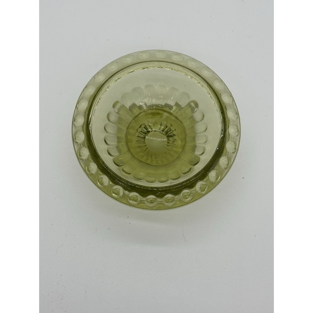 VTG Olive Green Glass Open Salt Cellar 3" Beaded Rim Square Pedestal Base - Picture 4 of 6